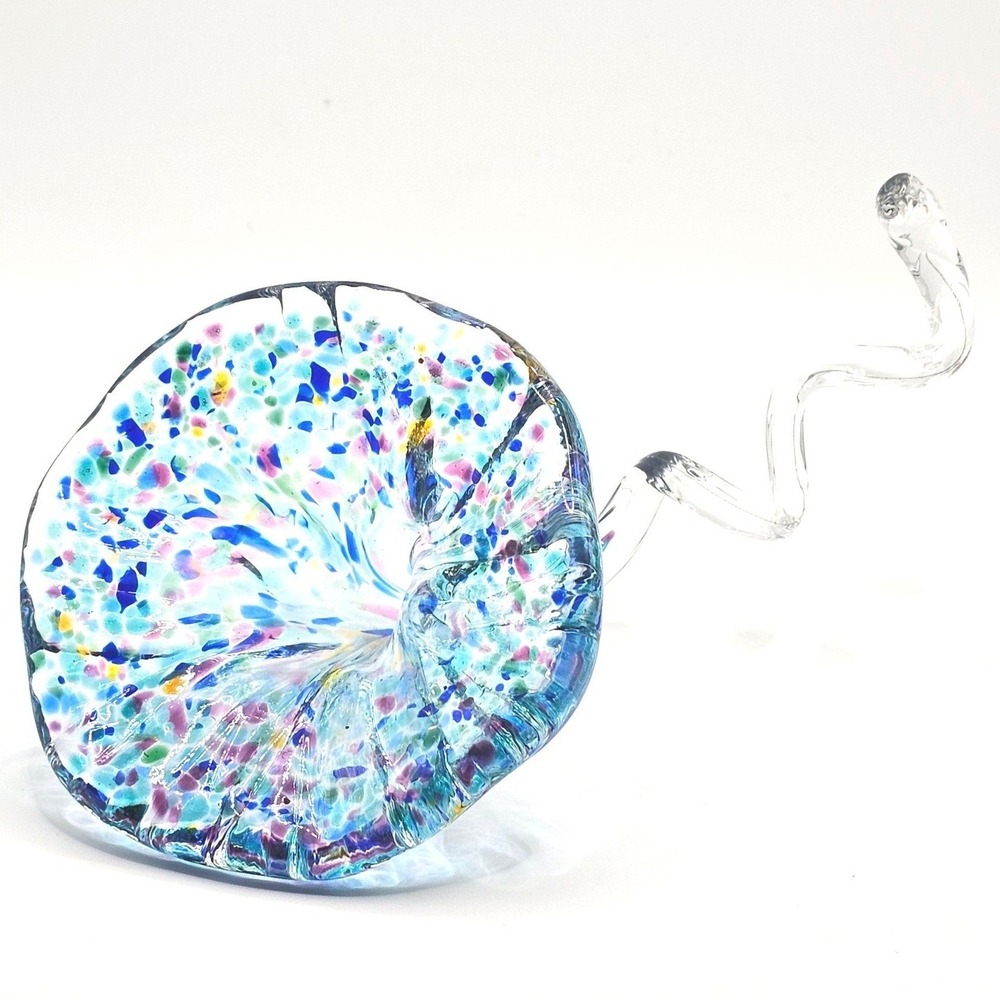 Abstract Hand Blown Art Glass Sculpture Vase Curled Stem Confetti - Picture 7 of 12